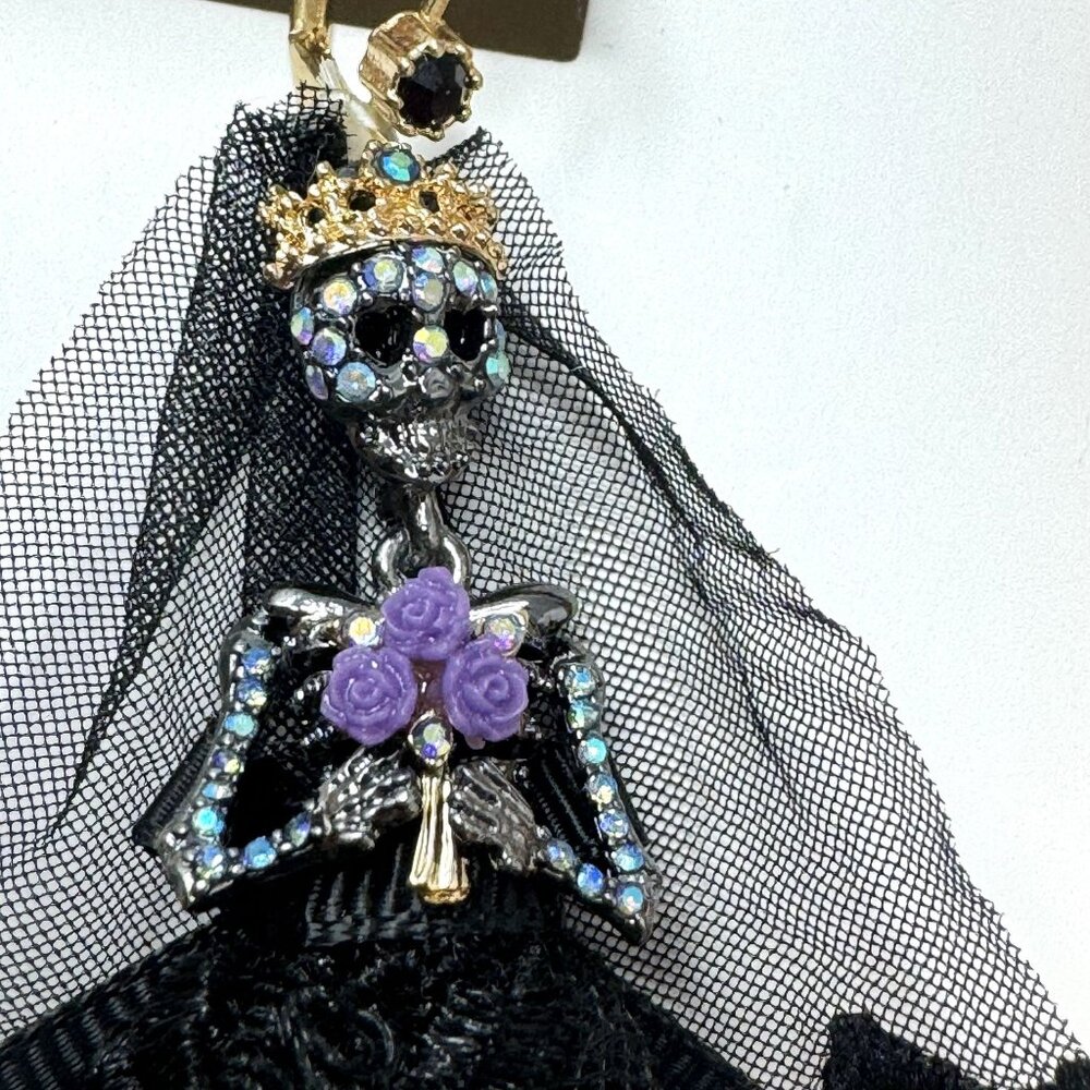 Betsey Johnson Bridal Skeleton Earrings With Moon & Bat Dangle